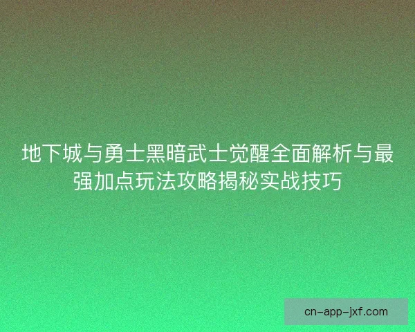 地下城与勇士黑暗武士觉醒全面解析与最强加点玩法攻略揭秘实战技巧